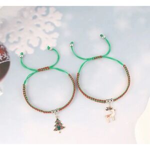 Womens Christmas Tree & Reindeer Pendant Woven Bracelet Collection